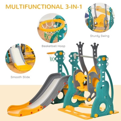 Qaba 4-in-1 Toddler Swing And Slide Set With Basketball Hoop And Adjustable Seat Height, Kids Play Climber Slide Playset, Ages 1.5-3 9 Qaba 4-in-1 Toddler Swing And Slide Set With Basketball Hoop And Adjustable Seat Height, Kids Play Climber Slide Playset, Ages 1.5-3 - Image 7
