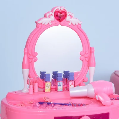 Qaba Children Dressing Table Set Girls Pretend Princess Vanity Table With Music Lightening Pink 5 Qaba Children Dressing Table Set Girls Pretend Princess Vanity Table With Music Lightening Pink - Image 3