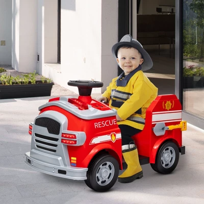 Qaba 12V Ride On Fire Truck, Battery Powered Electric Car For Kids With Siren, Flashing Lights Fire Extinguisher, Soft Start, Horn Music, Red 4 Qaba 12V Ride On Fire Truck, Battery Powered Electric Car For Kids With Siren, Flashing Lights Fire Extinguisher, Soft Start, Horn Music, Red - Image 2
