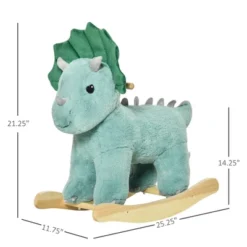 Qaba Kids Plush Ride-On Rocking Horse Triceratops-shaped Plush Toy Rocker With Realistic Sounds For Child 36-72 Months Dark Green -Children Toys Discount GUEST 0aa1872e d0eb 44c2 b3e6 fd9c84dfa9ec