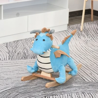 Qaba Kids Plush Ride-On Rocking Horse Toy Dinosaur Ride Rocking Chair With Realistic Sounds For18-36 Months, Blue 4 Qaba Kids Plush Ride-On Rocking Horse Toy Dinosaur Ride Rocking Chair With Realistic Sounds For18-36 Months, Blue - Image 2