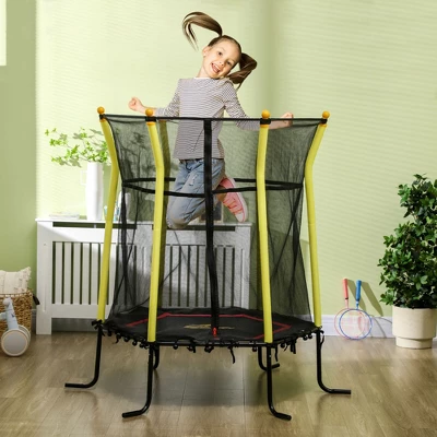 Qaba 5.2' Kids Small Trampoline With Enclosure, Springfree Toddler Trampoline With Net, For Single Jumper, Indoor Play Equipment For Ages 3-10 4 Qaba 5.2' Kids Small Trampoline With Enclosure, Springfree Toddler Trampoline With Net, For Single Jumper, Indoor Play Equipment For Ages 3-10 - Image 2