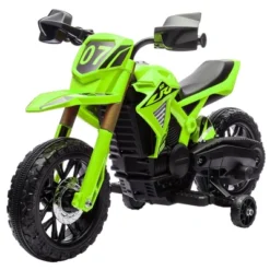 Qaba Kids Motorcycle, 6V Battery Powered Dirt Bike With Training Wheels, Horn & Start Sound, Electric Motorcycle For Kids 3-8 Years, Green -Children Toys Discount GUEST 1eaebb27 3ebc 45d1 8e13 401caa93470b
