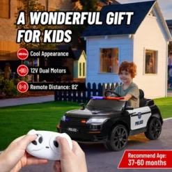 Qaba 12V Kids Car, Kids Electric Car W/ Remote Control, Siren, Light, Music, Spring Suspension, Horn & Transport Wheel, Black -Children Toys Discount GUEST 1f828d15 8a15 4f30 b30e 3d560aa7483d