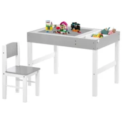 Qaba 2-Sided Kids Building Block Table With Storage, Kids Activity Table For Play, Crafts, Toddler Table Set, Kids Table & Chair Set, Gray -Children Toys Discount GUEST 233f7db0 9946 4d55 810e e58be70d68a1