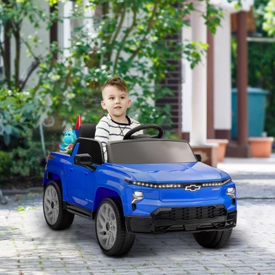 Qaba 12V Chevrolet Silverado EV RST Licensed Kids Electric Car With Parent Remote Control, Spring Suspension, Soft Start, Auxiliary Wheels, Blue 2 Qaba 12V Chevrolet Silverado EV RST Licensed Kids Electric Car With Parent Remote Control, Spring Suspension, Soft Start, Auxiliary Wheels, Blue