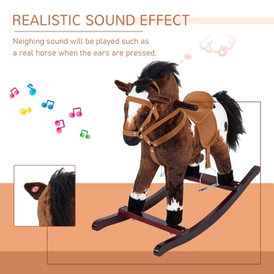 Qaba Kids Metal Plush Ride-On Rocking Horse Chair Toy With Realistic Sounds - Dark Brown/White 5 Qaba Kids Metal Plush Ride-On Rocking Horse Chair Toy With Realistic Sounds - Dark Brown/White - Image 3