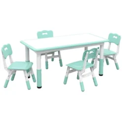 Qaba Kids Table And Chair Set With 4 Chairs, Adjustable Height, Easy To Clean Table Surface, For 1.5 - 5 Years Old -Children Toys Discount GUEST 2b8852fb 0182 4bed 96d3 4619727e9afc