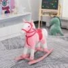 Qaba Kids Plush Toy Rocking Horse Pony Toddler Ride On Animal For Girls Pink Birthday Gifts With Realistic Sounds