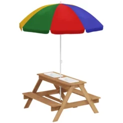 Qaba Kids Picnic Table, Wooden Outdoor Table & Bench Set With Removable Umbrella For Patio, Backyard, Mixed Color -Children Toys Discount GUEST 4202966b 8e90 4bc4 907f 8d1fdfdd9d6f
