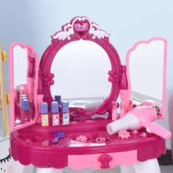 Qaba Infrared Remote Control Kids Dress-up Vanity Table Chair Girls Pretend Dressing Table Set With Music And Lightening Cosmetic Mirror Hair Dryer -Children Toys Discount GUEST 4210794f 60a5 4e52 8a6f 46a79e6f624a