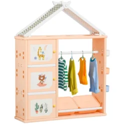 Qaba Kids Toy Storage Organizer With 2 Bins, Coat Hanger, Bookshelf And Toy Collection Shelves -Children Toys Discount GUEST 43f91118 dc56 47aa 9097 febe66f11495