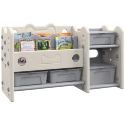 Qaba Kids Toy Storage, 2 Tier Toy Organizer With 4 Storage Boxes, Bookshelves For Kids Room, Nursery, Playroom, Cream White -Children Toys Discount GUEST 44deefe6 9a05 4f03 8951 47dafac1c46a