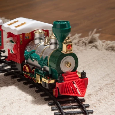 Qaba Electric Train Set For Kids, Battery-Powered Christmas Train Toy Set With Sounds & Lights, Classic Toy Train Set With Gifts Box For 3-8 Years Old 7 Qaba Electric Train Set For Kids, Battery-Powered Christmas Train Toy Set With Sounds & Lights, Classic Toy Train Set With Gifts Box For 3-8 Years Old - Image 5