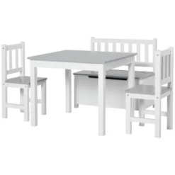 Qaba 4-Piece Kids Table Set With 2 Wooden Chairs, 1 Storage Bench, And Interesting Modern Design -Children Toys Discount GUEST 4a25cfbe 61ff 4534 aa83 ccd0dd1a2c63