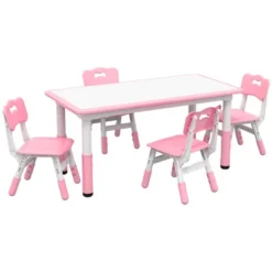Qaba Kids Table And Chair Set With 4 Chairs, Adjustable Height, Easy To Clean Table Surface, For 1.5 - 5 Years Old -Children Toys Discount GUEST 4d925f3a d95f 4561 b191 4b29f23128fa