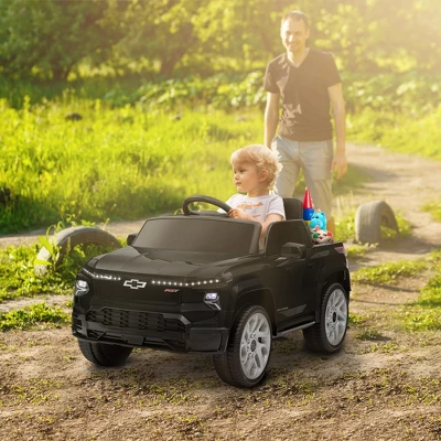 Qaba 12V Chevrolet Silverado EV RST Licensed Kids Electric Car With Parent Remote Control, Spring Suspension, Soft Start, Auxiliary Wheels, Black 4 Qaba 12V Chevrolet Silverado EV RST Licensed Kids Electric Car With Parent Remote Control, Spring Suspension, Soft Start, Auxiliary Wheels, Black - Image 2