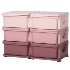Qaba 3 Tier Kids Storage Unit With 6 Drawers Chest Toy Organizer Plastic Bins For Kids Bedroom Nursery Living Room For Boys Girls Toddlers, Pink -Children Toys Discount GUEST 52f50447 f897 49fe b88f 5d70277577f4
