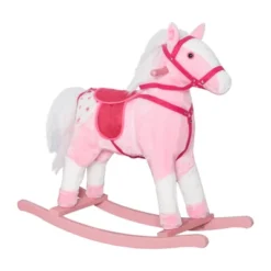 Qaba Kids Plush Toy Rocking Horse Pony Toddler Ride On Animal For Girls Pink Birthday Gifts With Realistic Sounds -Children Toys Discount GUEST 54834db2 eeed 40be a6b5 4c1f357b3c7c