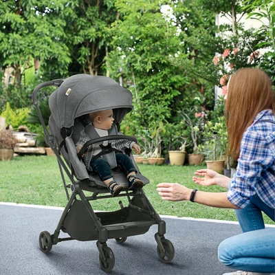 Qaba 1-Click-Foldable Rotating-Seat Toddler & Baby Stroller Wagon, Lightweight Reversible Stroller For Kids, Compact Portable Infant Stroller, Black 3 Qaba 1-Click-Foldable Rotating-Seat Toddler & Baby Stroller Wagon, Lightweight Reversible Stroller For Kids, Compact Portable Infant Stroller, Black - Image 2
