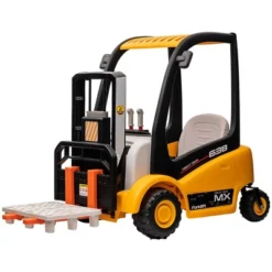 Qaba 12V Kids Ride On Forklift Car With Top, 360° Rotation Electric Ride On Excavator With Liftable Fork And Pallet, Music, Yellow -Children Toys Discount GUEST 60ab1694 d349 4aa1 b5a2 6450f8162977