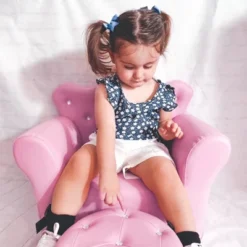 Qaba Kids Sofa Set, Children's Upholstered Sofa With Footstool, Princess Sofa With Diamond Decoration, Baby Sofa Chair For Toddlers, Girls, Pink -Children Toys Discount GUEST 64067051 545c 42c1 a8ec 4b82b41937e7