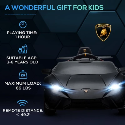 Qaba 12V Lamborghini Huracan Licensed Kids Electric Car With Parent Remote Control, Spring Suspension, Transport Wheel, Soft Start, LED Lights, Black 7 Qaba 12V Lamborghini Huracan Licensed Kids Electric Car With Parent Remote Control, Spring Suspension, Transport Wheel, Soft Start, LED Lights, Black - Image 5