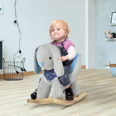 Qaba Kids Ride-On Rocking Horse Toy Bunny Rocker With Fun Play Music & Soft Plush Fabric For Children 18-36 Months 4 Qaba Kids Ride-On Rocking Horse Toy Bunny Rocker With Fun Play Music & Soft Plush Fabric For Children 18-36 Months - Image 2