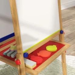 Qaba Easel For Kids, 3 In 1 Kids Art Easel With Paper Roll, Whiteboard, Chalkboard, Double Sided & Adjustable Height Wooden Toddler Easel, Nature Wood -Children Toys Discount GUEST 66be5067 798e 4e2a aaac 0bf3eb242d10