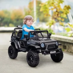 Qaba 12V Ride On Car, Ride On Truck, Battery Powered Toy Car With Remote, 4 Suspension Wheels, 3 MPH Max Speeds, Music, Horn & Lights, Black