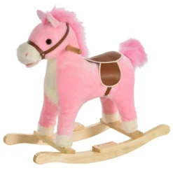 Qaba Rocking Horse Plush Animal On Wooden Rockers With Sounds, Wooden Base, Baby Rocking Chair For 36-72 Months -Children Toys Discount GUEST 6bedf692 ce57 43a9 8a23 38b31bdcc2c5