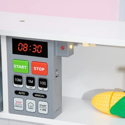 Qaba Wooden Play Kitchen With Realistic Lights And Sounds, Height-Adjustable Kids Kitchen Playset With Microwave, Range Hood, White 7 Qaba Wooden Play Kitchen With Realistic Lights And Sounds, Height-Adjustable Kids Kitchen Playset With Microwave, Range Hood, White - Image 5