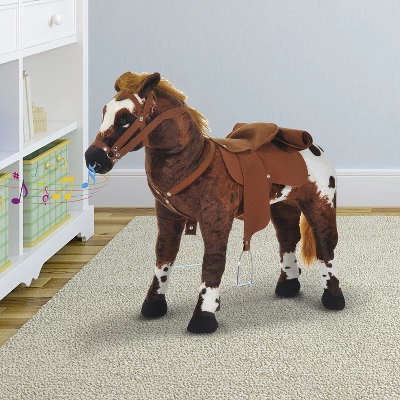 Qaba Sound-Making Ride On Horse Stuffed Animal For Kids With Padding, Stuffed Animal Horse Toy For Girls And Boys, Plush Horse Gift With Soft Feel 3 Qaba Sound-Making Ride On Horse Stuffed Animal For Kids With Padding, Stuffed Animal Horse Toy For Girls And Boys, Plush Horse Gift With Soft Feel