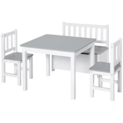 Qaba 4-Piece Kids Table Set With 2 Wooden Chairs, 1 Storage Bench, And Interesting Modern Design -Children Toys Discount GUEST 75c535a2 d598 454a 9b01 ba7b2c09fc2a