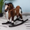 Qaba Kids Metal Plush Ride-On Rocking Horse Chair Toy With Realistic Sounds - Dark Brown/White -Children Toys Discount GUEST 79dc9a62 cc11 46e9 8b27 a0ebdecbb82f