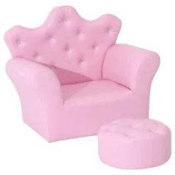 Qaba Kids Sofa Set, Children's Upholstered Sofa With Footstool, Princess Sofa With Diamond Decoration, Baby Sofa Chair For Toddlers, Girls, Pink -Children Toys Discount GUEST 7c0b2df0 c374 4fdc a743 22b5dce8982a