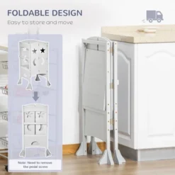 Qaba Kids Foldable Kitchen Step Stool With Chalkboard And Lockable Handrail For Children 3-6 Years Old -Children Toys Discount GUEST 82daab0b 59f9 4691 a418 d63c84cf3c00