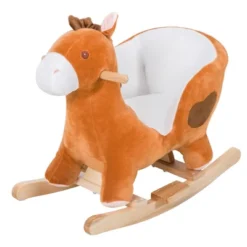Qaba Kids Ride On Rocking Horse, Plush Animal Toy Sturdy Wooden Rocker With Songs For Boys Or Girls -Children Toys Discount GUEST 85214499 6e43 403e 96e3 0cb6651ec20a