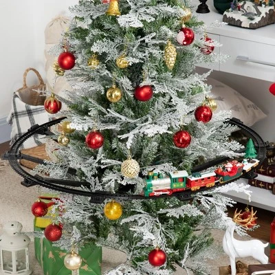 Qaba Electric Train Set For Kids With 2 Playing Forms, Battery-Powered Christmas Train Toy Set With Sounds & Lights, Gift Box For 3-8 Years Old 4 Qaba Electric Train Set For Kids With 2 Playing Forms, Battery-Powered Christmas Train Toy Set With Sounds & Lights, Gift Box For 3-8 Years Old - Image 2