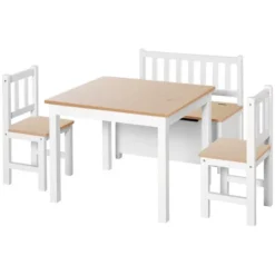Qaba 4-Piece Kids Table Set With 2 Wooden Chairs, 1 Storage Bench, And Interesting Modern Design -Children Toys Discount GUEST 8b6e0bdf 2514 4290 a8b5 b262a186884c