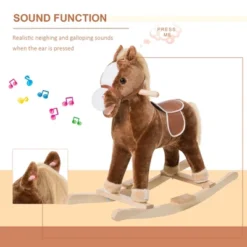 Qaba Kids Plush Toy Rocking Horse Ride On With Realistic Sounds - Brown -Children Toys Discount GUEST 8bda7021 f476 4ff5 9e37 aae142b08ead