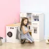 Qaba 2Pcs Kids Play Kitchen Set With Lights Sounds, Kids Kitchen Playset With Stool, Oven, Coffee Maker, Ice Maker, Washing Machine, White -Children Toys Discount GUEST 904624d2 9bc4 4c3d 9634 5103778a50cb
