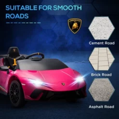 Qaba 12V Lamborghini Huracan Licensed Kids Electric Car With Parent Remote Control, Spring Suspension, Transport Wheel, Soft Start, LED Lights, Pink -Children Toys Discount GUEST 94d0dde4 2cbe 4beb a1dc 48f23c9f2436