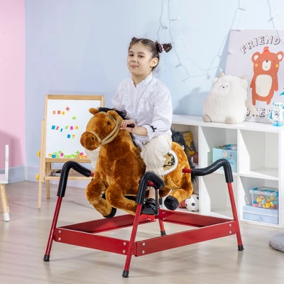 Qaba Kids Spring Rocking Horse, Ride On Horse For Girls And Boys With Animal Sounds, Plush Horse Ride-on With Soft Feel, Interactive Toy For Kids 4 Qaba Kids Spring Rocking Horse, Ride On Horse For Girls And Boys With Animal Sounds, Plush Horse Ride-on With Soft Feel, Interactive Toy For Kids - Image 2