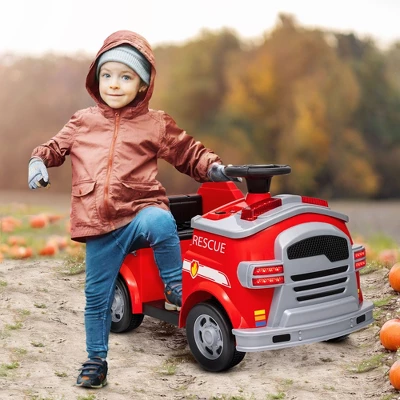 Qaba 12V Ride On Fire Truck, Battery Powered Electric Car For Kids With Siren, Flashing Lights Fire Extinguisher, Soft Start, Horn Music, Red 3 Qaba 12V Ride On Fire Truck, Battery Powered Electric Car For Kids With Siren, Flashing Lights Fire Extinguisher, Soft Start, Horn Music, Red