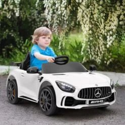 Qaba Mercedes-Benz AMG GTR Licensed 12V Kids Ride On Car With Remote Control, Soft Start, LED Lights, Music Horn & 3 Speeds For 3-6 Years, White