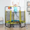 Qaba 4.6' Kids Trampoline With Basketball Hoop, Horizontal Bar, 55" Indoor Trampoline With Enclosure Net, Ages 1-10, Yellow -Children Toys Discount GUEST 9e958606 edd4 4af0 8e41 81f9c0941976