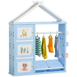 Qaba Kids Toy Storage Organizer With 2 Bins, Coat Hanger, Bookshelf And Toy Collection Shelves -Children Toys Discount GUEST 9e9fcc8c 7136 40e7 a403 ba8ffc3d16af