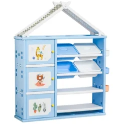 Qaba Kids Toy Storage Organizer With 4 Bins, Storage Cabinets, Bookshelf And 4-Layers Toy Collection Shelves -Children Toys Discount GUEST 9faa05c3 daba 4067 b7cd 7e398de1f000
