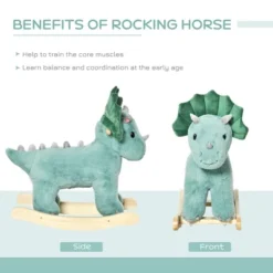 Qaba Kids Plush Ride-On Rocking Horse Triceratops-shaped Plush Toy Rocker With Realistic Sounds For Child 36-72 Months Dark Green -Children Toys Discount GUEST a16dc0e4 5977 4383 8a7e c3b31aa33866